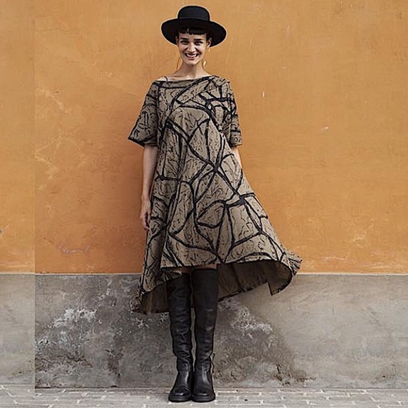 MATT HILDUR Icelandic Design Asymmetric Midi Dress Handmade in Peru SZ S - Picture 2 of 9